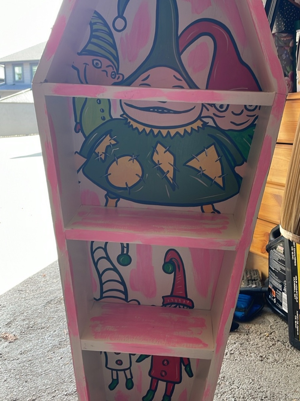 Hand-Painted Elf Shelf Unit in Pink and Green